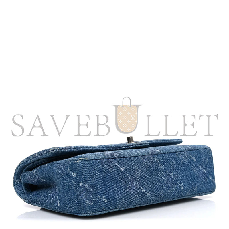CHANEL MASTER DENIM BLEACHED CHAIN MEDIUM DOUBLE FLAP BLUE (25.5*15.5*6.5cm) 